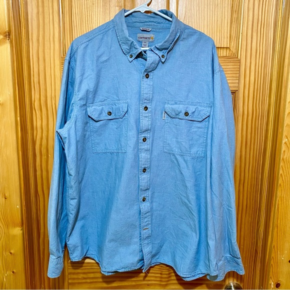 Carhartt Men's Size Reg Relaxed Fit Button Down Shirt Breathable Blue (XXL) - Picture 1 of 5